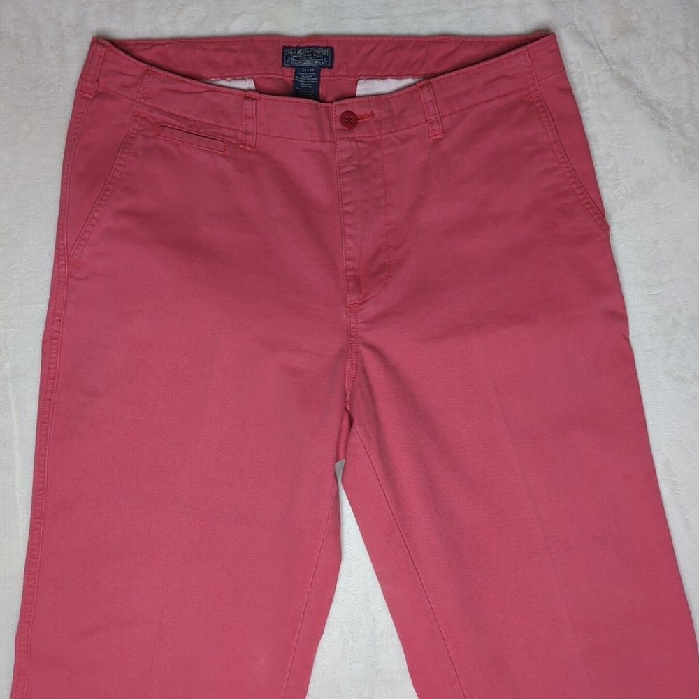 Men Polo Jeans Company Pink Salmon Cotton Chino‎ Flat Front Pants 34x32 VTG